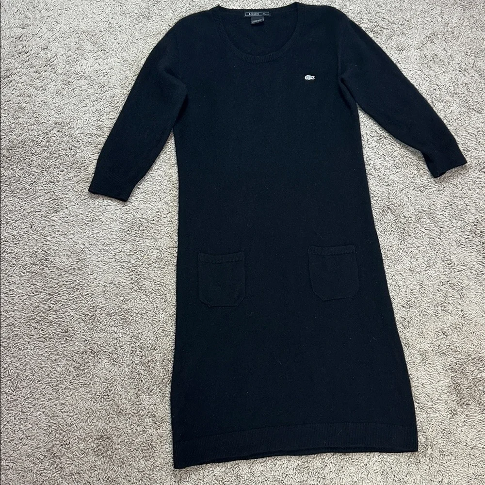 Lacoste Women's Cashmere Dress Round Neck Patch Pockets 3/4 Sleeves Size M